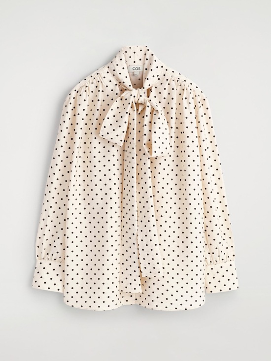 Ralph Lauren Tops - Ralph Lauren White Blouse with Polka Dots and Tie Neck